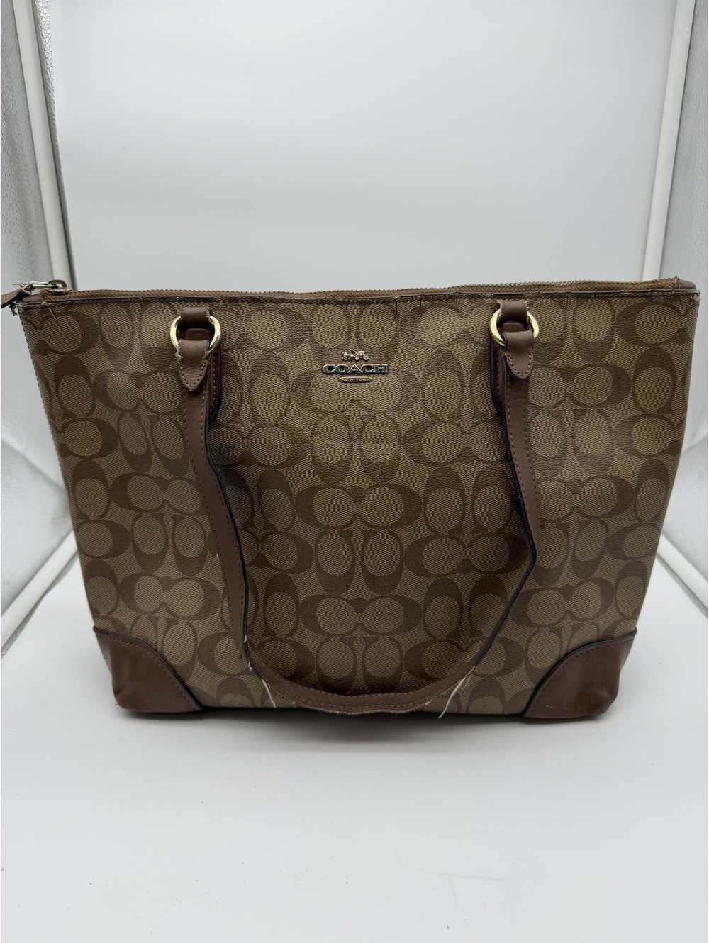 Coach Signature Canvas Tote Bag with Leather Trim